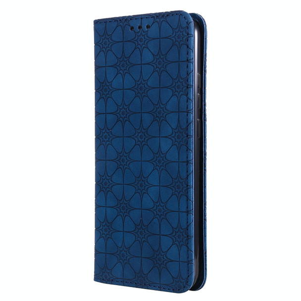 Samsung Galaxy A02s (EU Version) Lucky Flowers Embossing Pattern Magnetic Horizontal Flip Leather Case with Holder & Card Slots(Dark Blue)