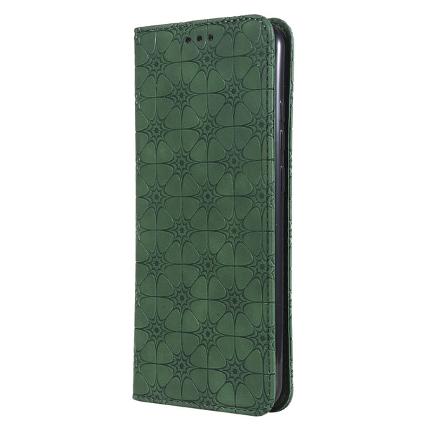 Samsung Galaxy A02s (EU Version) Lucky Flowers Embossing Pattern Magnetic Horizontal Flip Leather Case with Holder & Card Slots(Green)