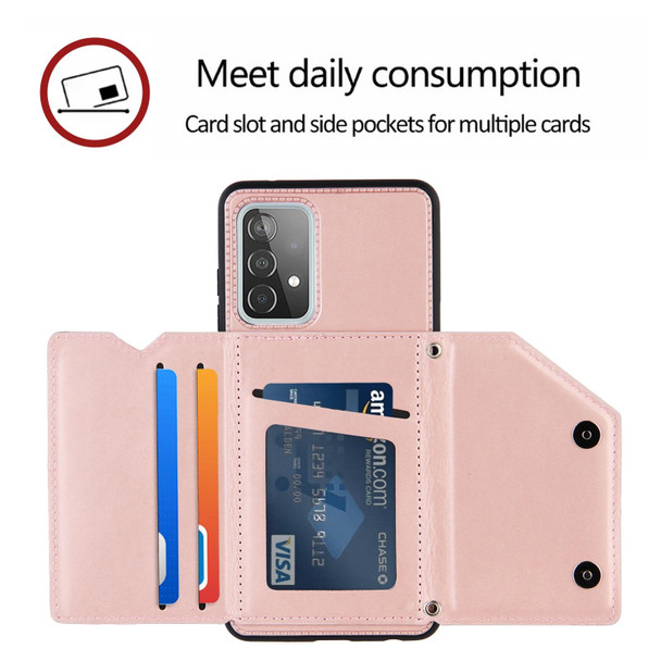 Samsung Galaxy A52 5G / 4G Skin Feel PU + TPU + PC Back Cover Shockproof Case with Card Slots & Holder & Photo Frame(Rose Gold)