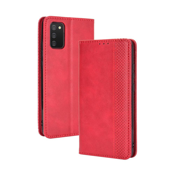 Samsung Galaxy A02s (Eurasian Version) Magnetic Buckle Retro Crazy Horse Texture Horizontal Flip Leather Case with Holder & Card Slots & Photo Frame(Red)