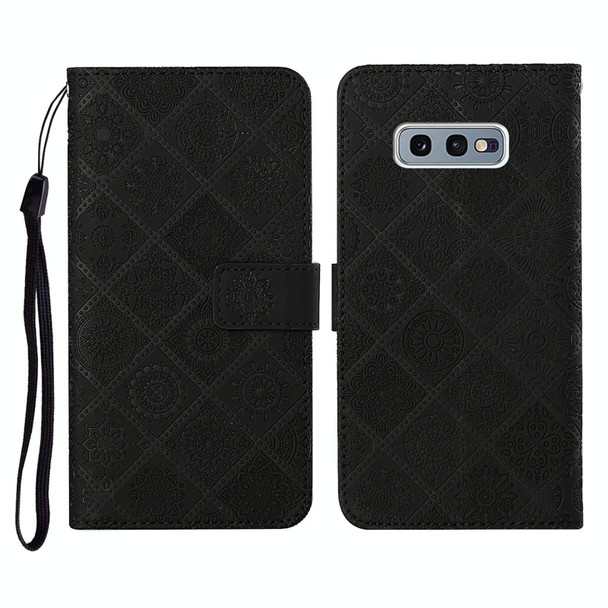 Samsung Galaxy S10e Ethnic Style Embossed Pattern Horizontal Flip Leather Case with Holder & Card Slots & Wallet & Lanyard(Black)