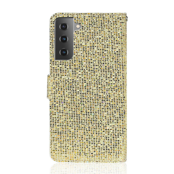 Samsung Galaxy S21+ 5G Glitter Powder Horizontal Flip Leather Case with Card Slots & Holder & Lanyard(Gold)