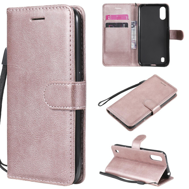 Samsung Galaxy A01 Solid Color Horizontal Flip Protective Leather Case with Holder & Card Slots & Wallet & Photo Frame & Lanyard(Rose Gold)