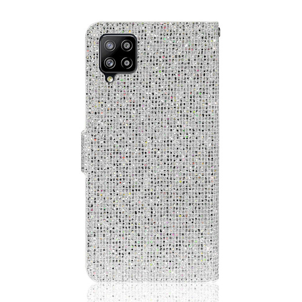 Samsung Galaxy A42 Glitter Powder Horizontal Flip Leather Case with Card Slots & Holder & Lanyard(Silver)