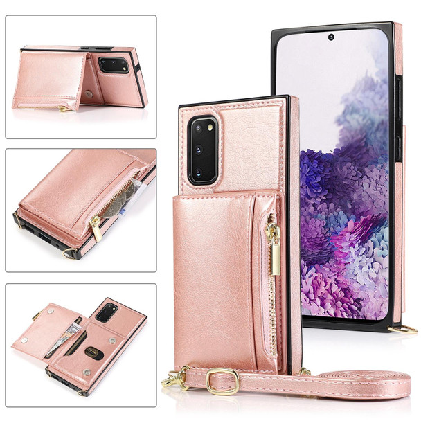 Samsung Galaxy S20 Plus Square Zipper Wallet Bag TPU+PU Back Cover Case with Holder & Card Slots & Wallet & Cross-body Strap(Rose Glod)