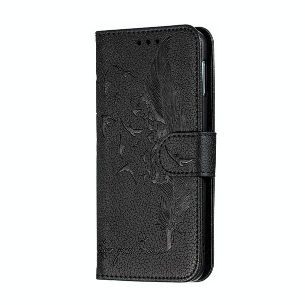 Feather Pattern Litchi Texture Horizontal Flip Leatherette Case with Wallet & Holder & Card Slots - Galaxy S10e(Black)