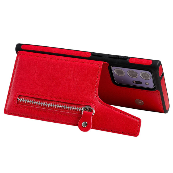 Solid Color Double Buckle Zipper Shockproof Protective Case - Samsung Galaxy Note20 Ultra(Red)