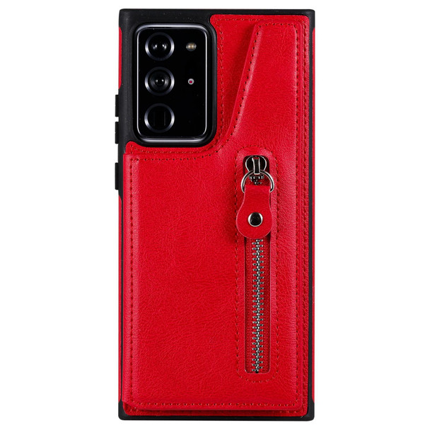 Solid Color Double Buckle Zipper Shockproof Protective Case - Samsung Galaxy Note20 Ultra(Red)