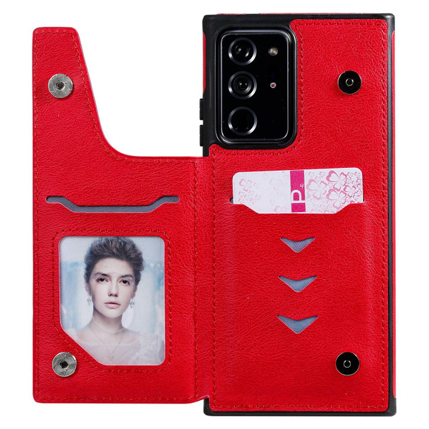 Solid Color Double Buckle Zipper Shockproof Protective Case - Samsung Galaxy Note20 Ultra(Red)