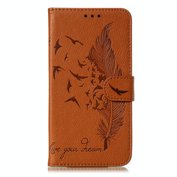 Feather Pattern Litchi Texture Horizontal Flip Leatherette Case with Wallet & Holder & Card Slots - Galaxy S10 5G(Brown)