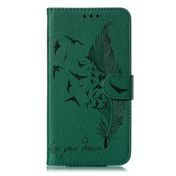 Feather Pattern Litchi Texture Horizontal Flip Leatherette Case with Wallet & Holder & Card Slots - Galaxy S10(Green)