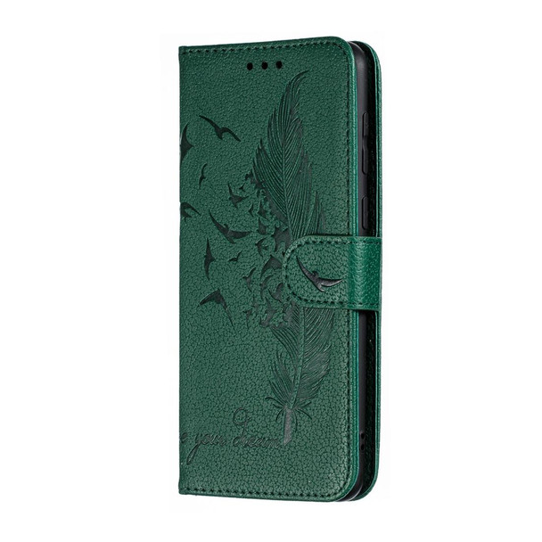 Feather Pattern Litchi Texture Horizontal Flip Leatherette Case with Wallet & Holder & Card Slots - Galaxy A8s(Green)