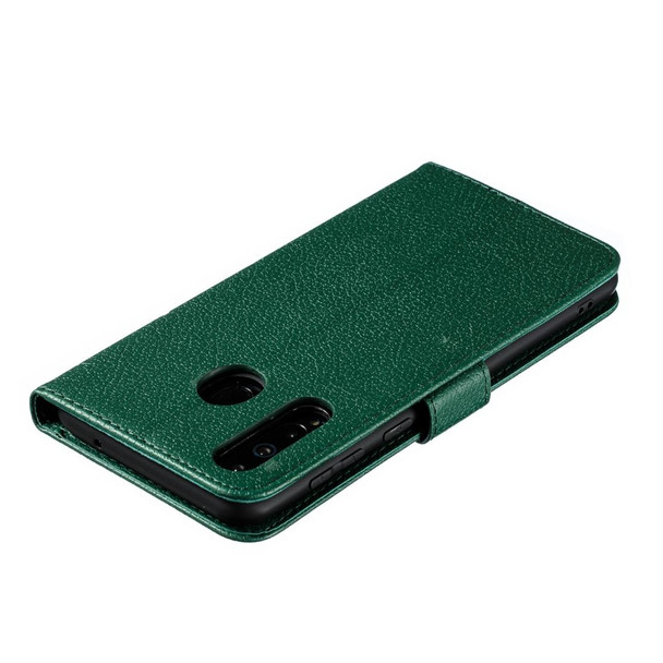 Feather Pattern Litchi Texture Horizontal Flip Leatherette Case with Wallet & Holder & Card Slots - Galaxy A8s(Green)