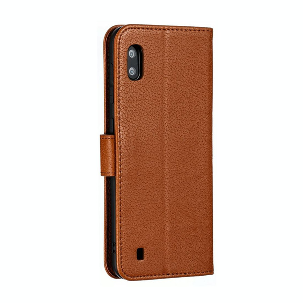 Feather Pattern Litchi Texture Horizontal Flip Leatherette Case with Wallet & Holder & Card Slots - Galaxy A10(Brown)