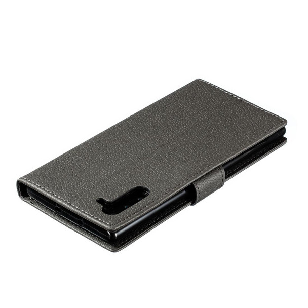 Feather Pattern Litchi Texture Horizontal Flip Leatherette Case with Wallet & Holder & Card Slots - Galaxy Note 10(Gray)