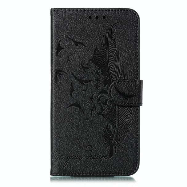 Feather Pattern Litchi Texture Horizontal Flip Leatherette Case with Wallet & Holder & Card Slots - Galaxy A70(Black)