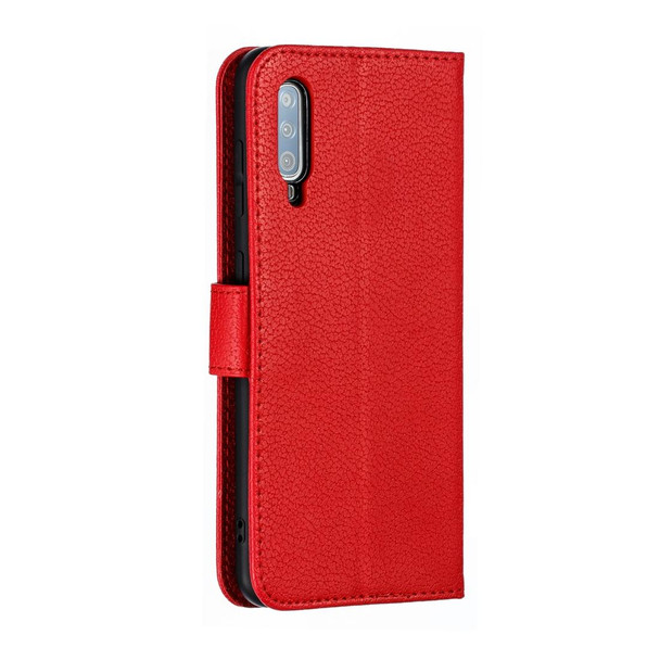 Feather Pattern Litchi Texture Horizontal Flip Leatherette Case with Wallet & Holder & Card Slots - Galaxy A70(Red)