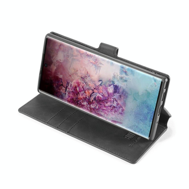 DG.MING Retro Oil Side Horizontal Flip Case with Holder & Card Slots & Wallet for Galaxy Note 10+(Black)