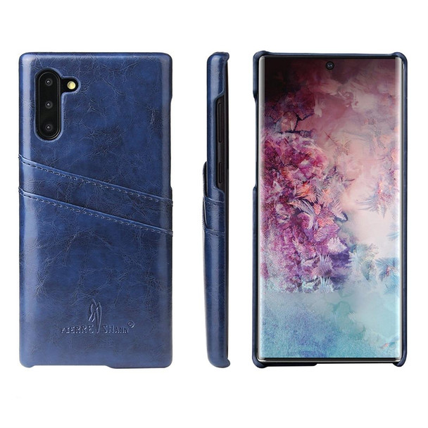 Fierre Shann Retro Oil Wax Texture PU Leatherette Case with Card Slots for Galaxy Note 10(Blue)