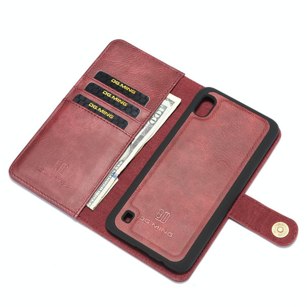 DG.MING Crazy Horse Texture Flip Detachable Magnetic Leatherette Case with Holder & Card Slots & Wallet for Galaxy A10(Red)