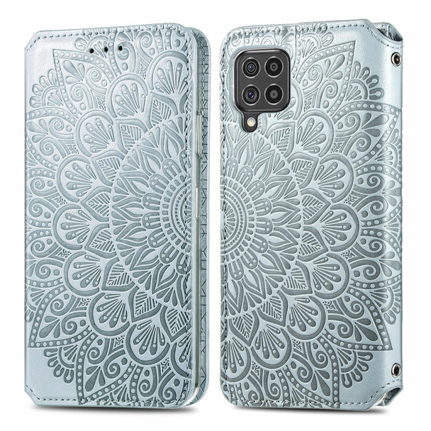 Samsung Galaxy F62 Blooming Mandala Embossed Pattern Magnetic Horizontal Flip Leather Case with Holder & Card Slots & Wallet(Grey)