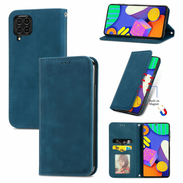 Samsung Galaxy F62 Retro Skin Feel Business Magnetic Horizontal Flip Leather Case With Holder & Card Slots & Wallet & Photo Frame(Blue)