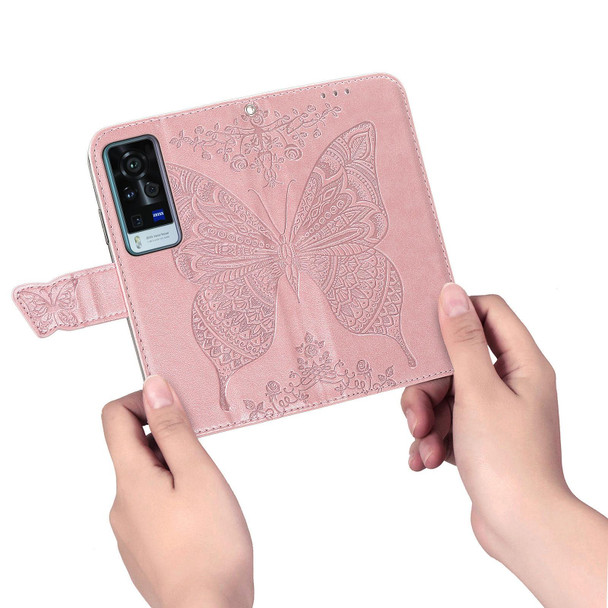 vivo X60 Pro Butterfly Love Flowers Embossed Horizontal Flip Leather Case with Holder & Card Slots & Wallet & Lanyard(Rose Gold)