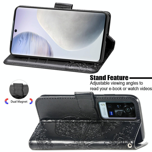 vivo X60 Pro Butterfly Love Flowers Embossed Horizontal Flip Leather Case with Holder & Card Slots & Wallet & Lanyard(Black)