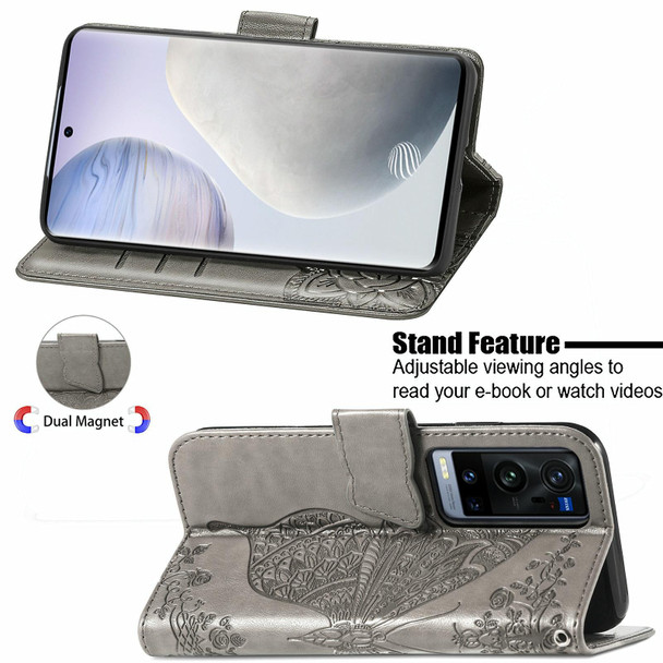 vivo X60 Pro+ Butterfly Love Flowers Embossed Horizontal Flip Leather Case with Holder & Card Slots & Wallet & Lanyard(Gray)