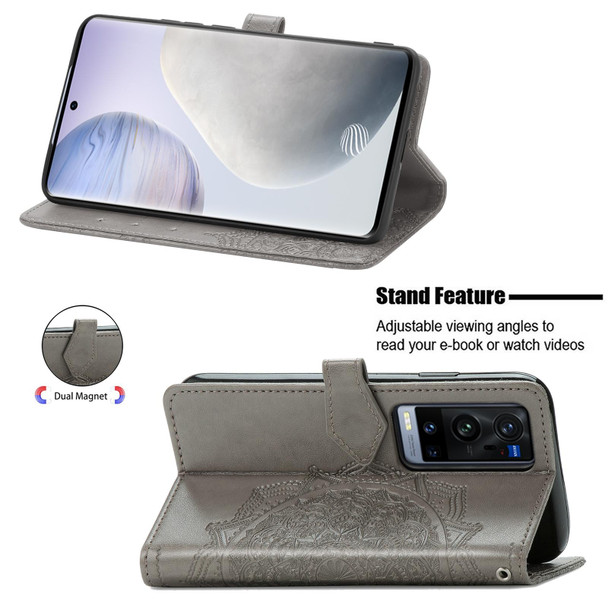 Halfway Mandala Embossing Pattern Horizontal Flip Leather Case with Holder & Card Slots & Wallet & Lanyard - vivo X60 Pro+(Grey)