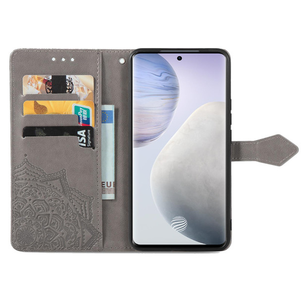 Halfway Mandala Embossing Pattern Horizontal Flip Leather Case with Holder & Card Slots & Wallet & Lanyard - vivo X60 Pro+(Grey)