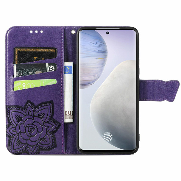 vivo X60 Pro+ Butterfly Love Flowers Embossed Horizontal Flip Leather Case with Holder & Card Slots & Wallet & Lanyard(Dark Purple)