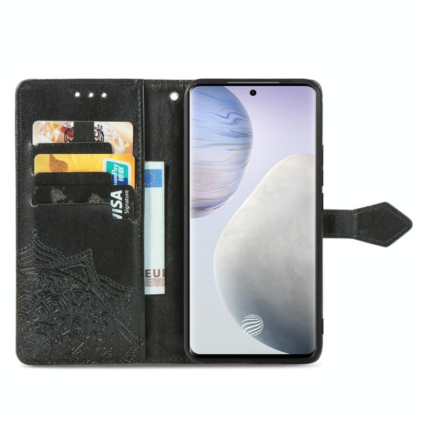 Halfway Mandala Embossing Pattern Horizontal Flip Leather Case with Holder & Card Slots & Wallet & Lanyard - vivo X60 Pro+(Black)