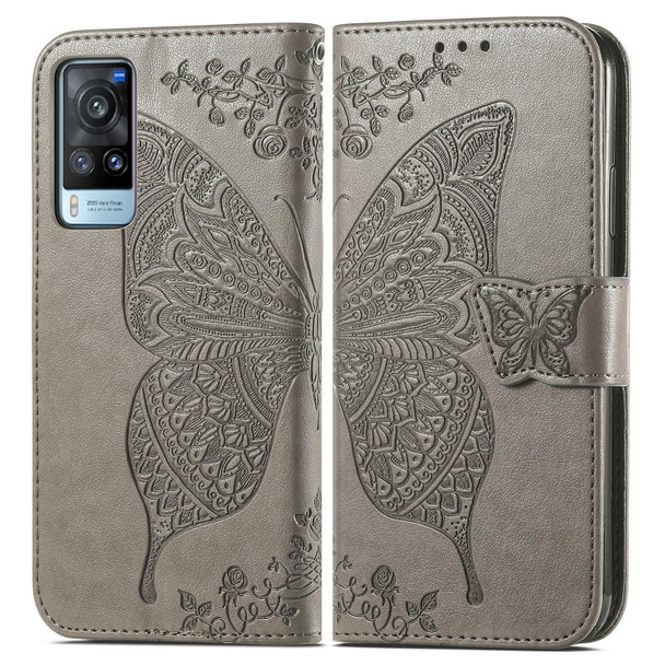 vivo X60 Butterfly Love Flowers Embossed Horizontal Flip Leather Case with Holder & Card Slots & Wallet & Lanyard(Gray)