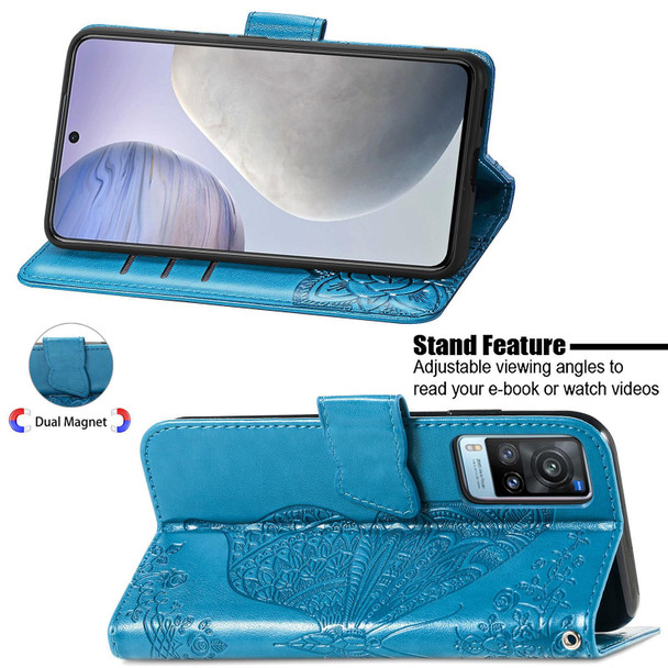 vivo X60 Butterfly Love Flowers Embossed Horizontal Flip Leather Case with Holder & Card Slots & Wallet & Lanyard(Blue)