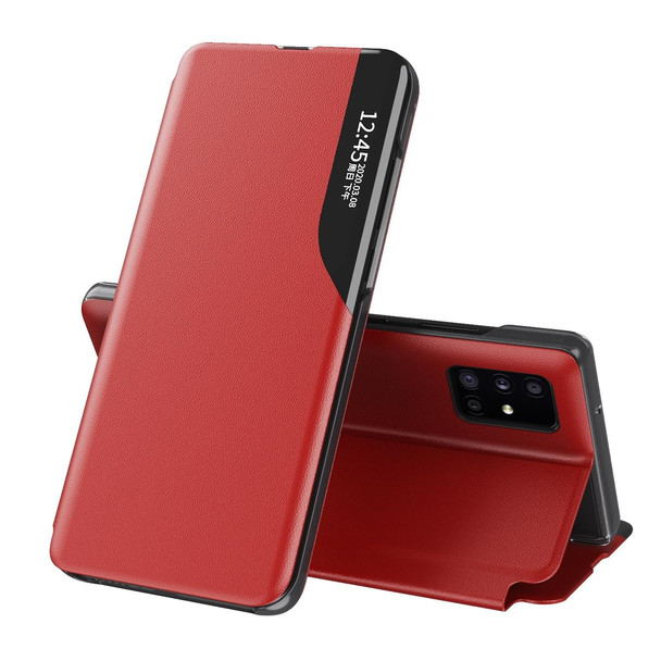 Samsung Galaxy S21 Ultra 5G Side Display Shockproof Horizontal Flip Leather Case with Holder(Red)