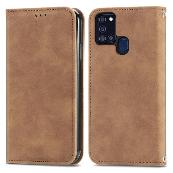 Samsung Galaxy A21s (EU) Retro Skin Feel Business Magnetic Horizontal Flip Leather Case with Holder & Card Slots & Wallet & Photo Frame(Brown)
