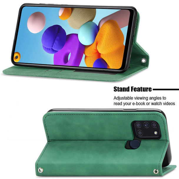 Samsung Galaxy A21s (EU) Retro Skin Feel Business Magnetic Horizontal Flip Leather Case with Holder & Card Slots & Wallet & Photo Frame(Green)