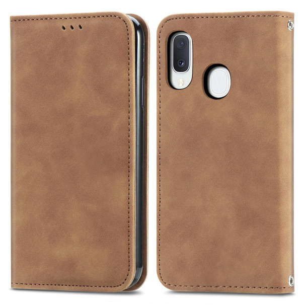 Samsung Galaxy A20e Retro Skin Feel Business Magnetic Horizontal Flip Leather Case with Holder & Card Slots & Wallet & Photo Frame(Brown)