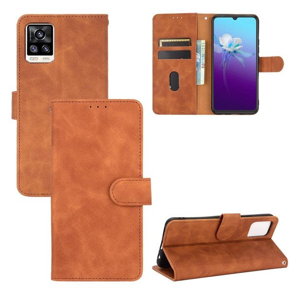 vivo V20 4G (Indian Version) Solid Color Skin Feel Magnetic Buckle Horizontal Flip Calf Texture PU Leather Case with Holder & Card Slots & Wallet(Brown)