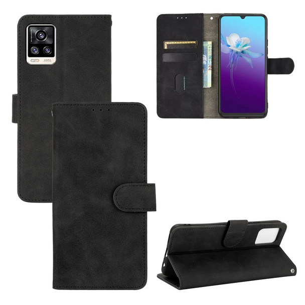 vivo V20 4G (Indian Version) Solid Color Skin Feel Magnetic Buckle Horizontal Flip Calf Texture PU Leather Case with Holder & Card Slots & Wallet(Black)