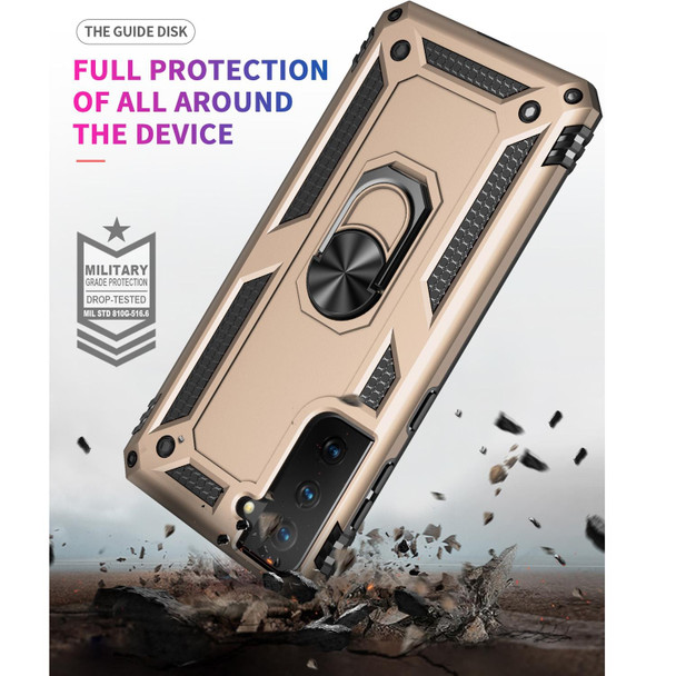 Samsung Galaxy S21+ 5G Shockproof TPU + PC Protective Case with 360 Degree Rotating Holder(Gold)