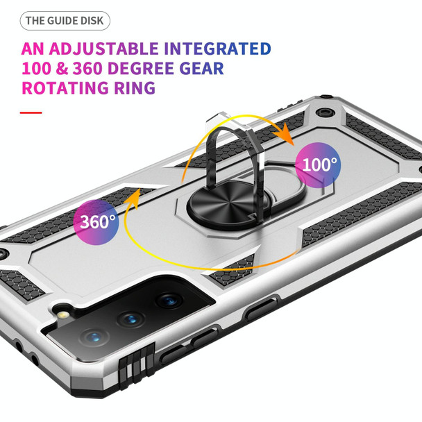 Samsung Galaxy S21+ 5G Shockproof TPU + PC Protective Case with 360 Degree Rotating Holder(Silver)