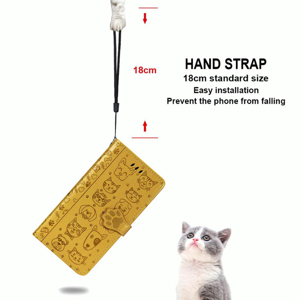 Samsung Galaxy M51 Cute Cat and Dog Embossed Horizontal Flip Leather Case with Bracket / Card Slot / Wallet / Lanyard(Yellow)