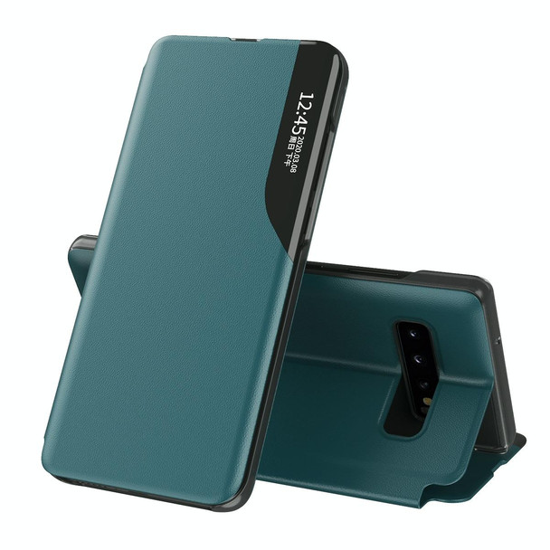 Samsung Galaxy S10 Side Display Magnetic Shockproof Horizontal Flip Leather Case with Holder(Green)