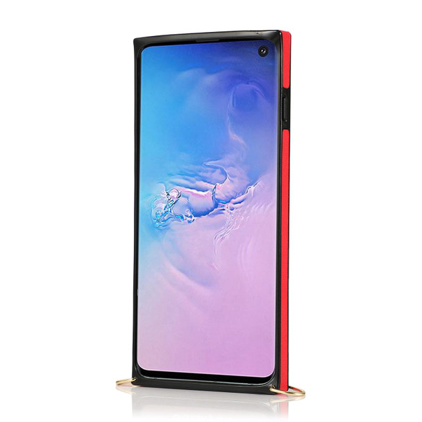 Samsung Galaxy S10e Wrist Strap PU+TPU Shockproof Protective Case with Crossbody Lanyard & Holder & Card Slot(Red)