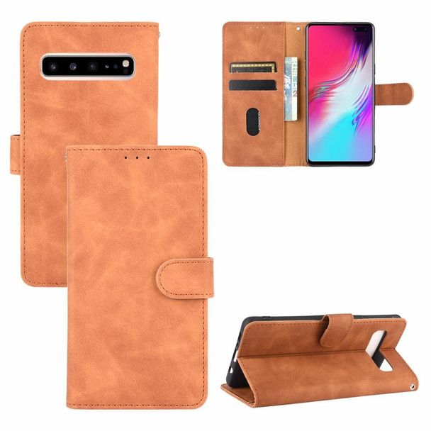 Samsung Galaxy S10 5G Solid Color Skin Feel Magnetic Buckle Horizontal Flip Calf Texture PU Leather Case with Holder & Card Slots & Wallet(Brown)