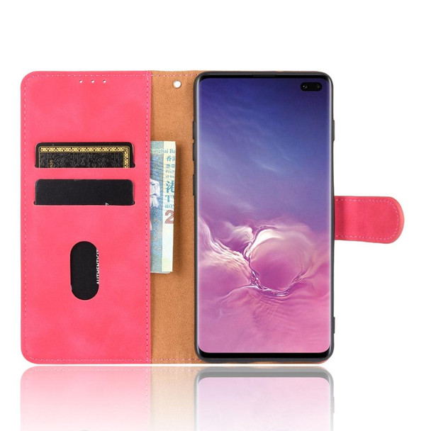 Samsung Galaxy S10 Plus Solid Color Skin Feel Magnetic Buckle Horizontal Flip Calf Texture PU Leather Case with Holder & Card Slots & Wallet(Rose Red)