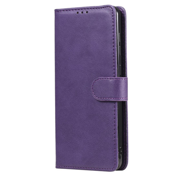 Samsung Galaxy A21s 2 in 1 Solid Color Detachable PU Leather Case with Card Slots & Magnetic Holder & Photo Frame & Wallet & Strap(Purple)