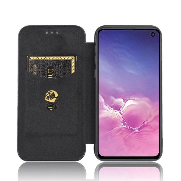 Samsung Galaxy S10e Carbon Fiber Texture Magnetic Horizontal Flip TPU + PC + PU Leather Case with Rope & Card Slot(Black)